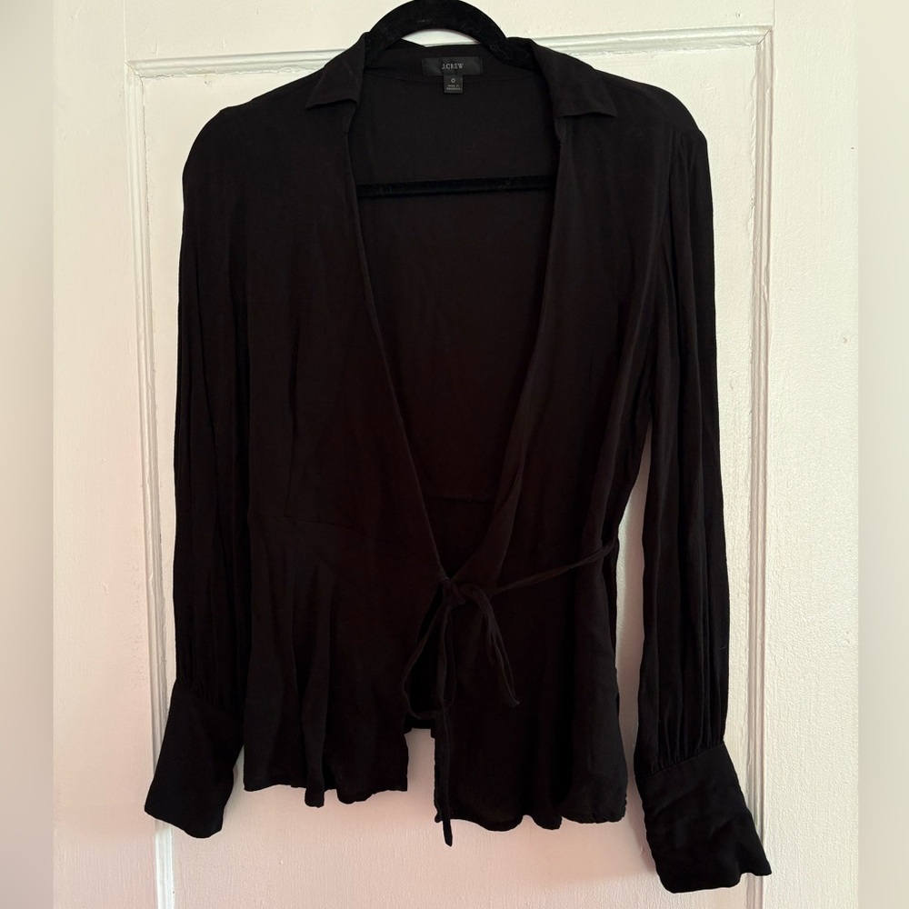 J.Crew Black Viscose Wrap Tie Front Blouse Top Size 0